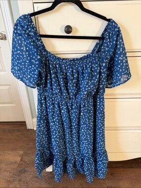 Blue Floral Off-Shoulder Casual Sundress
